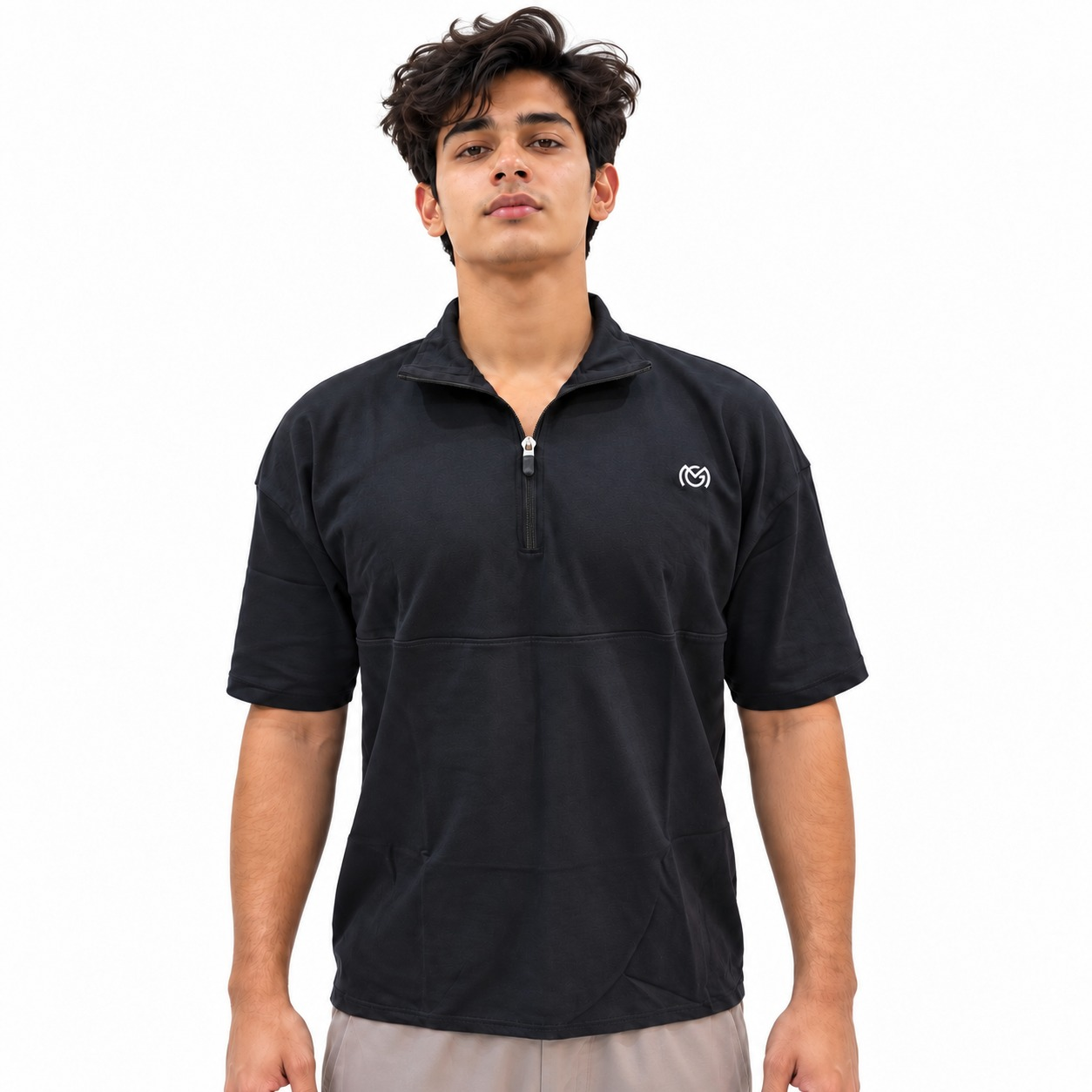 OFFMG Men's Minimal Black Half Zip T-Shirt