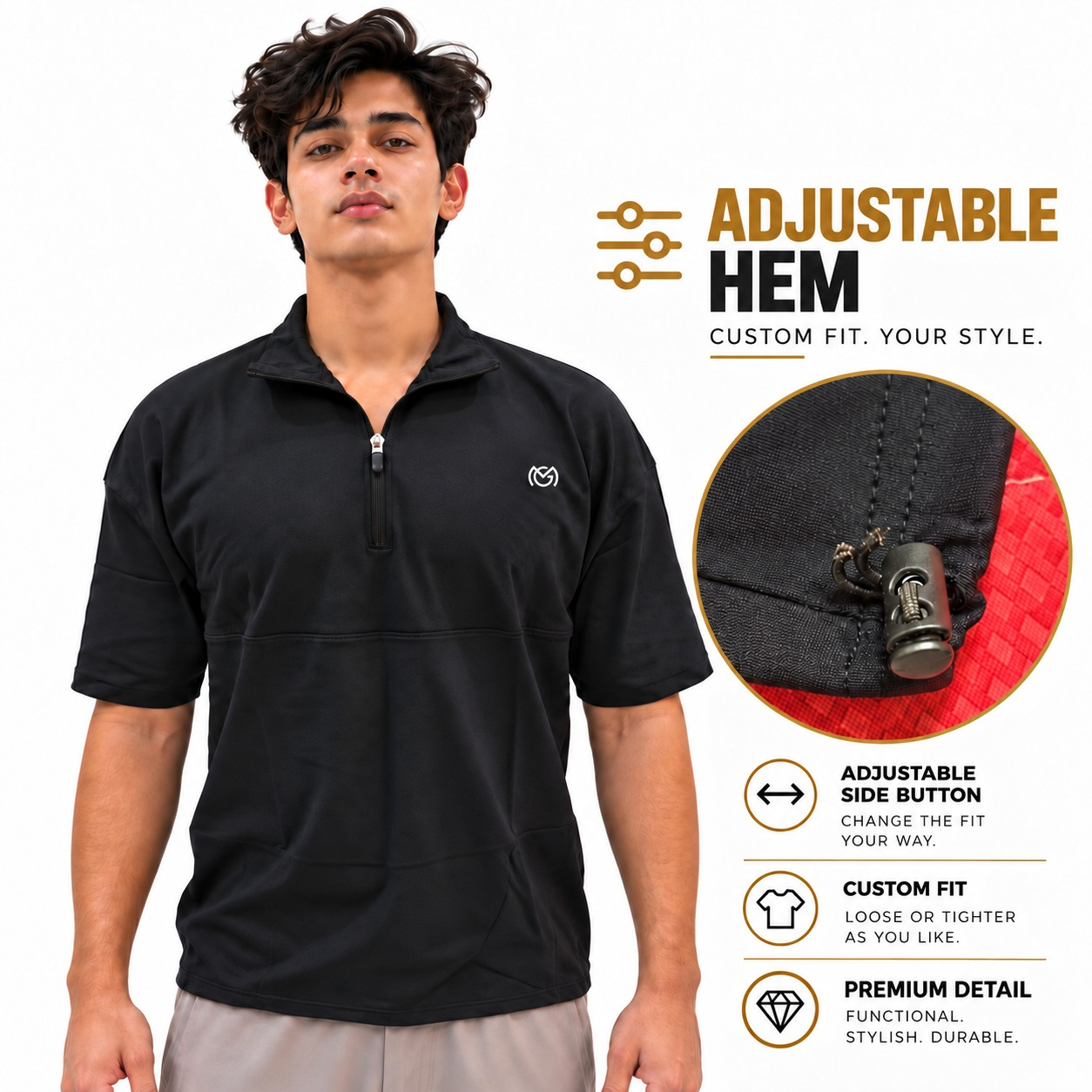 OFFMG Men's Minimal Black Half Zip T-Shirt 5