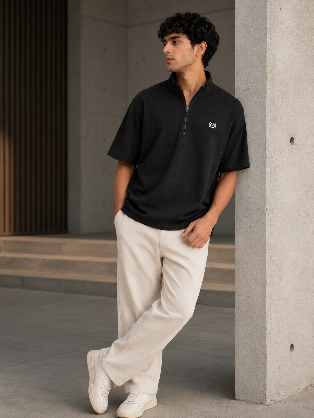 OFFMG Men's Minimal Black Half Zip T-Shirt