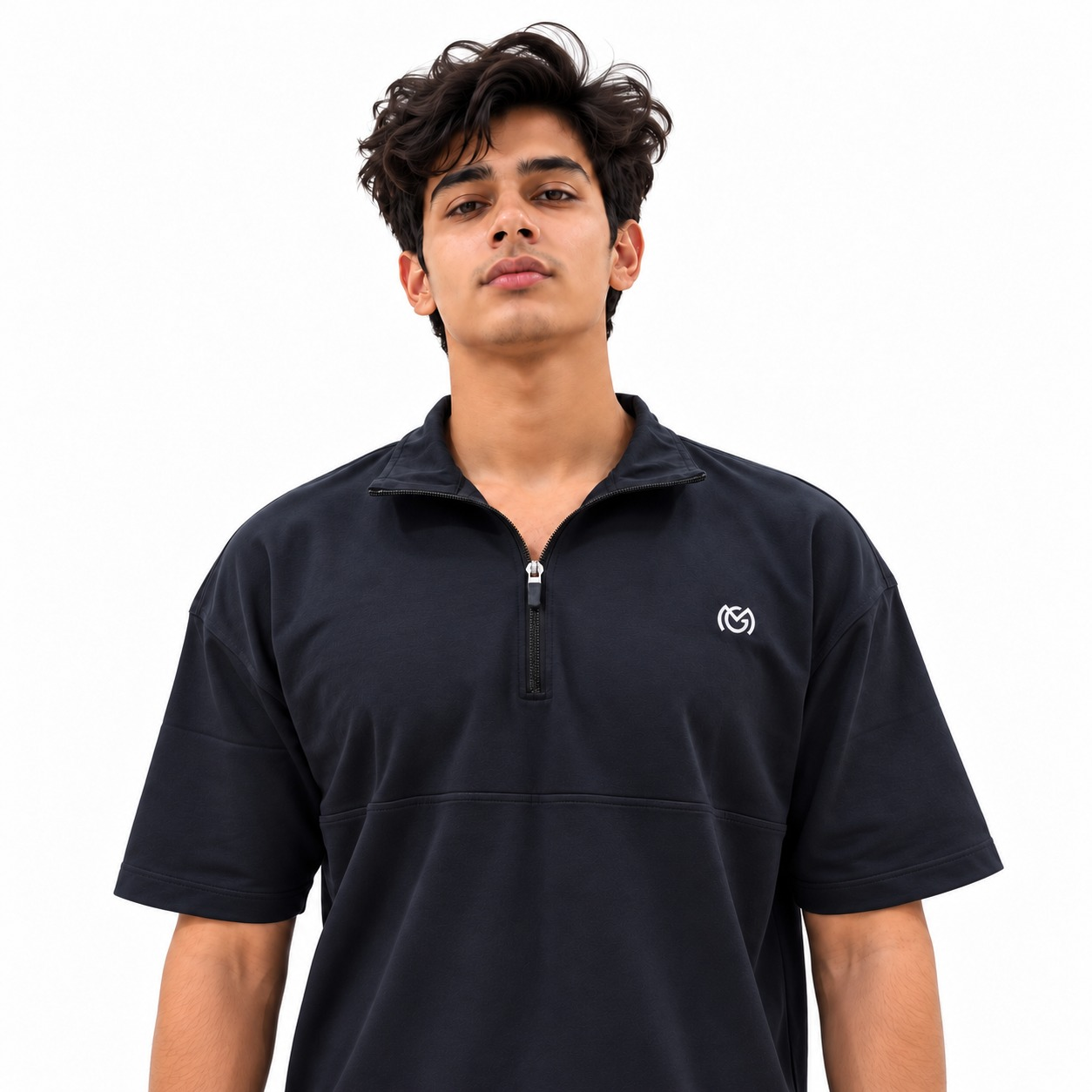 OFFMG Men's Minimal Black Half Zip T-Shirt 4